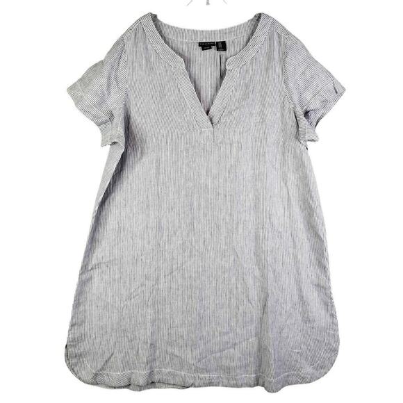 Tahari Dress Women's Plus Size 1X Blue Striped Linen Resort Lagenlook SS New - Picture 2 of 11